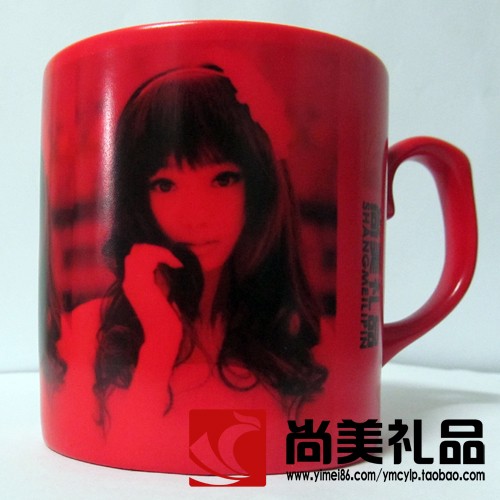 红色花把骨瓷变色杯没变色前效果